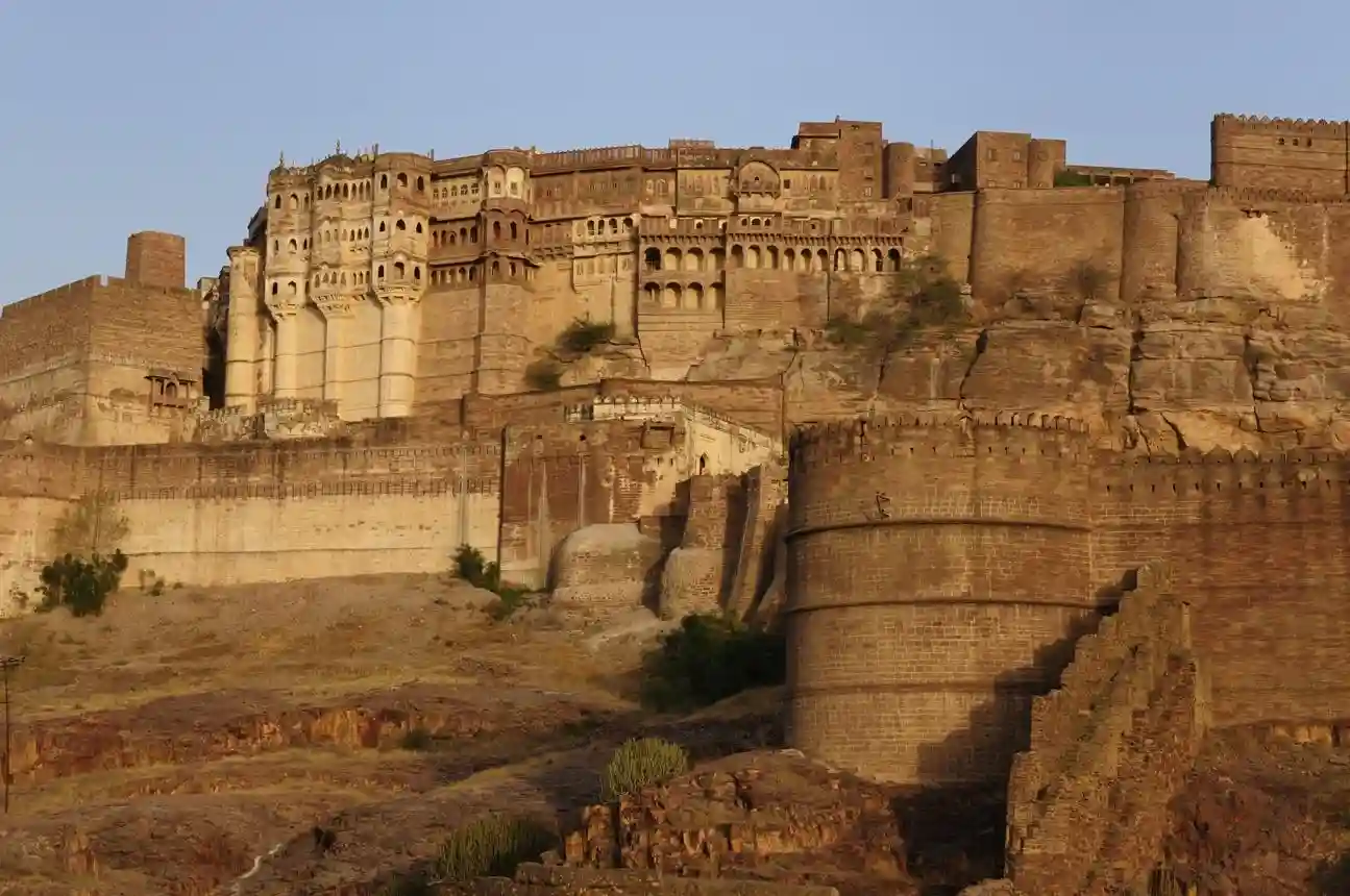Mehrangarh Fort Jodhpur overlooking blue city Rajasthan